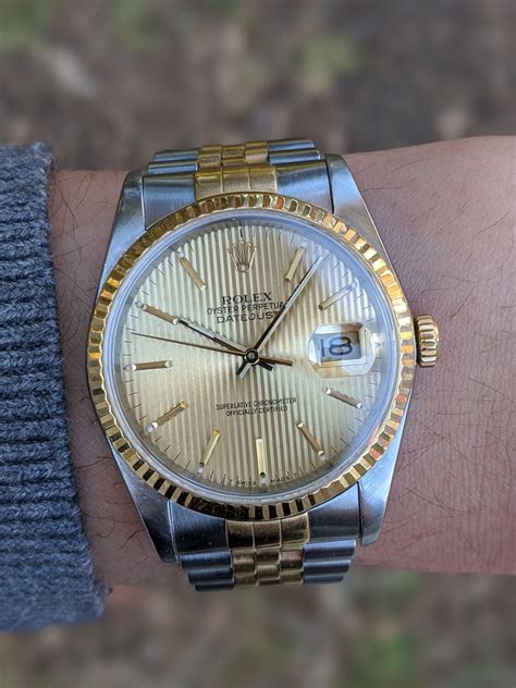 rolex datejust 16233 champagne tapestry dial|rolex datejust 16233 price.